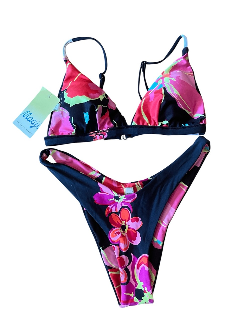 Maaji Reversible Floral Black Bikini swimsuit Set Medium